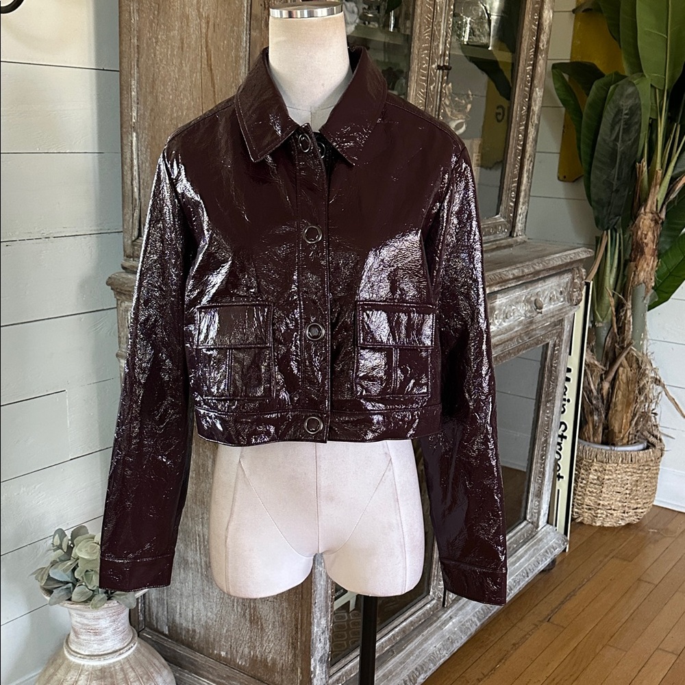 BODEN FAUX LEATHER CROP TEXTURED JACKET 12 NEW